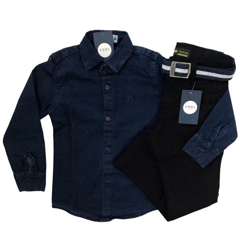 Conjunto Juvenil Jeans Menino Calça jeans + Camisa jeans (manga longa ou curta)