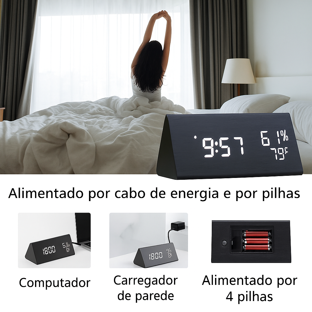 Relógio Despertador Digital LED de Mesa –hora , data, temperatura.