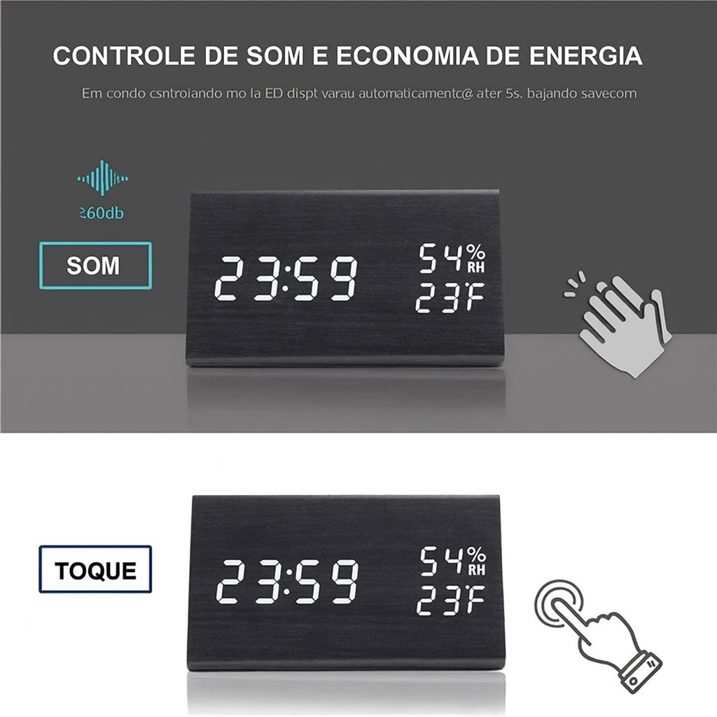 Relógio Despertador Digital LED de Mesa –hora , data, temperatura.