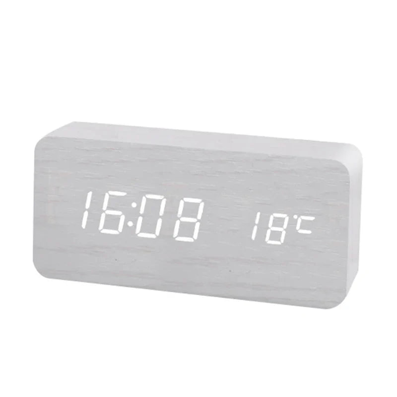 Despertador Digital de Madeira com LED e 3 Alarmes
