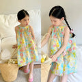 Summer Little Girl Pastoral Off-the-shoulder Dress Girls Casual Flower Princess Dress Kids Clothes