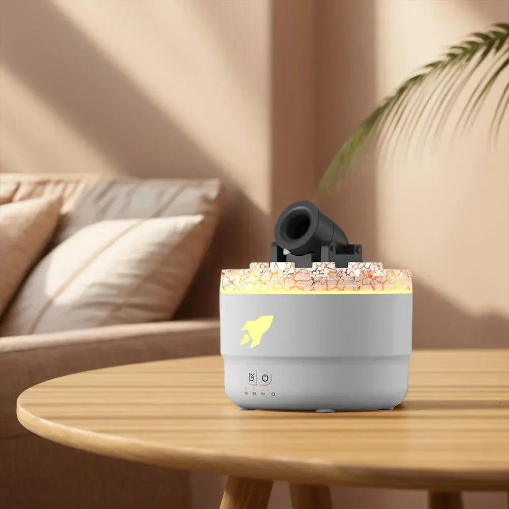 Difusor Canhão 3 em 1 — Névoa, Aroma e Luz para o Seu Relaxamento Perfeito