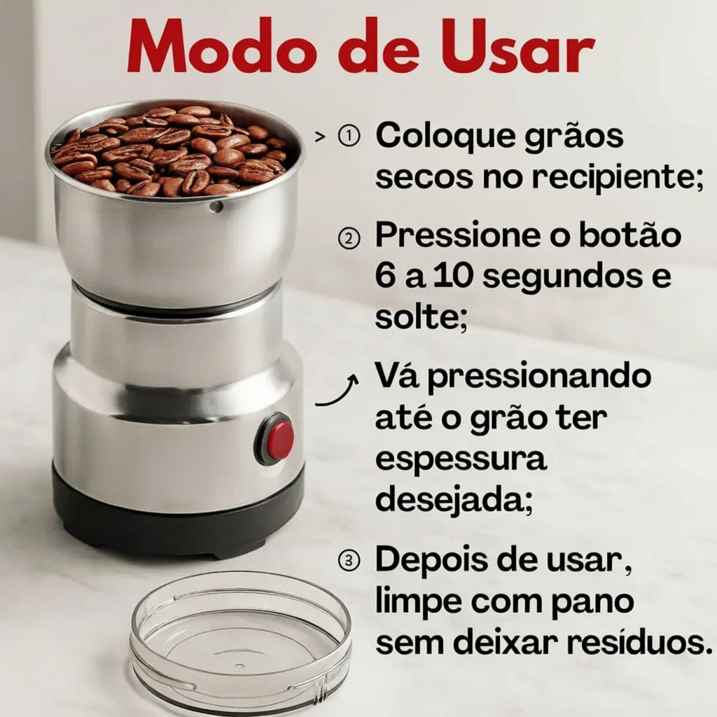 GrãoMix™ - Moedor Multifuncional Elétrico de Grãos e Especiarias - Entrega Grátis