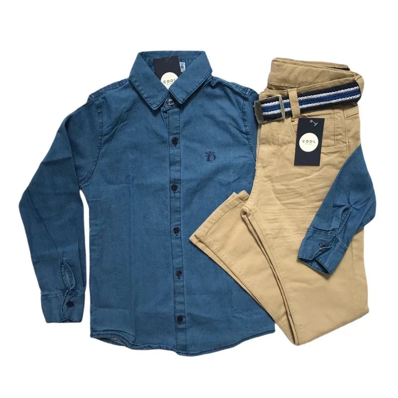 Conjunto Juvenil Jeans Menino Calça jeans + Camisa jeans (manga longa ou curta)