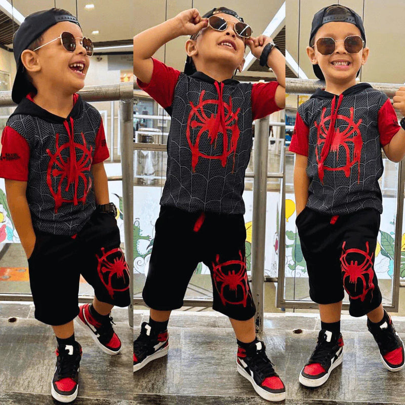 Conjunto Infantil Verao Masculino do Homem Aranha Bermuda Camisa Juvenil Top