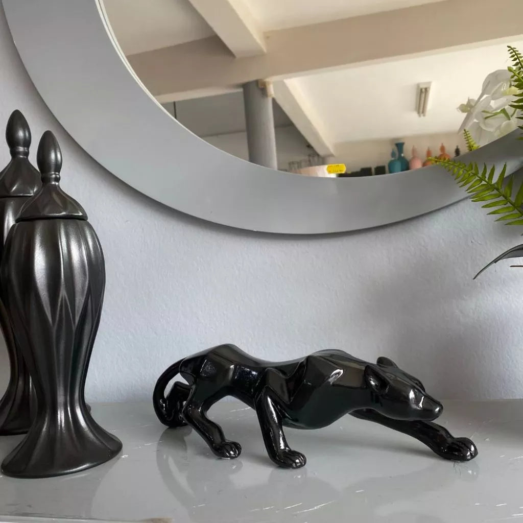 Pantera Negra P Preto Brilho Escultura Luxo Escritório Sala