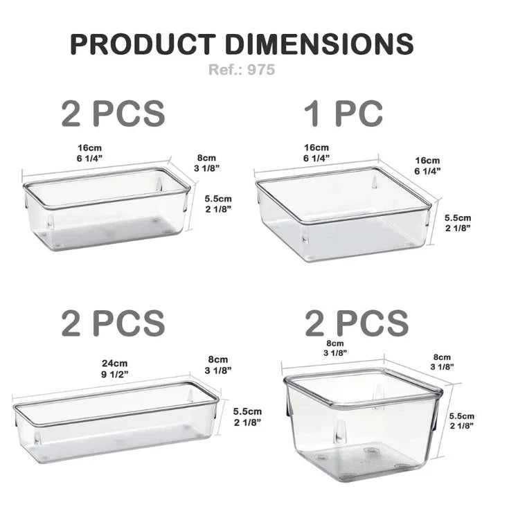kit  5/7 Organizadores Multiuso para Gavetas, Armários, Geladeiras Potes em Acrílico
