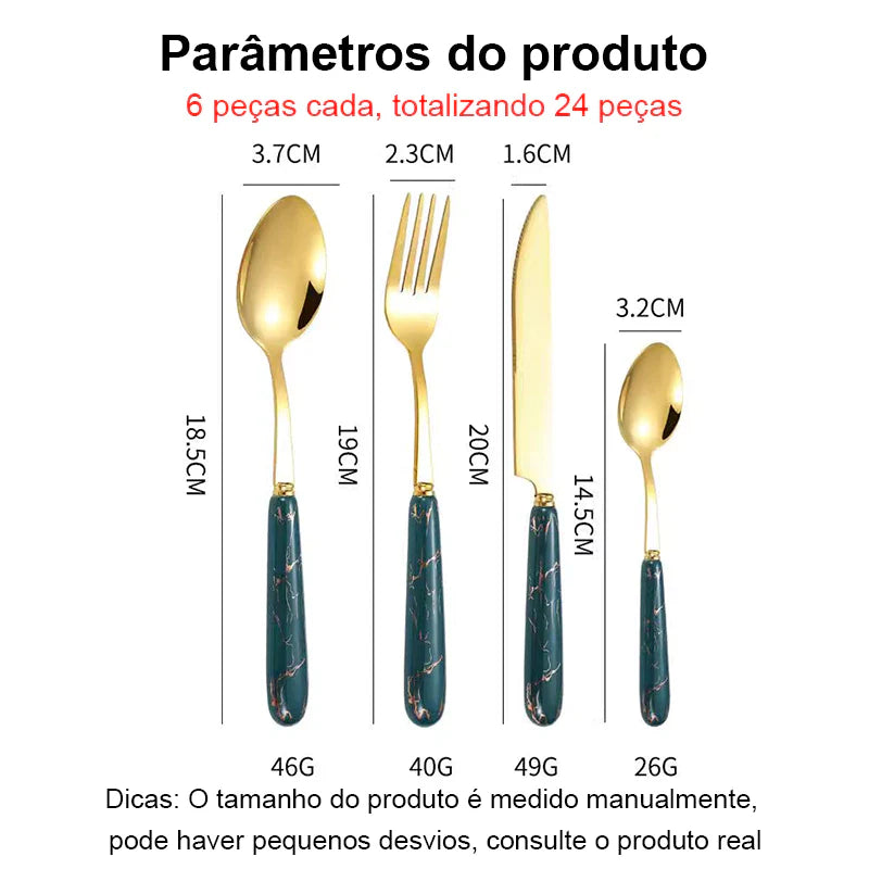 Faqueiro Luxo Premium Gold 24 Peças - Textura Esculpida