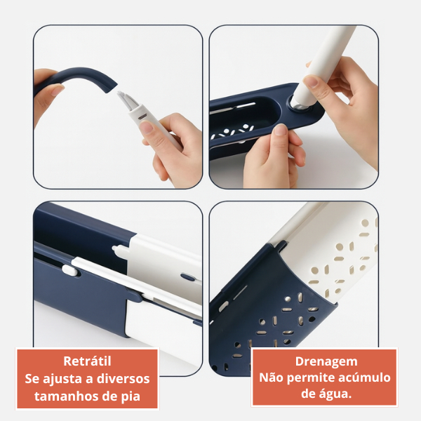 Organizador de Pia Ajustável Retrátil 2 em 1 Porta Esponja