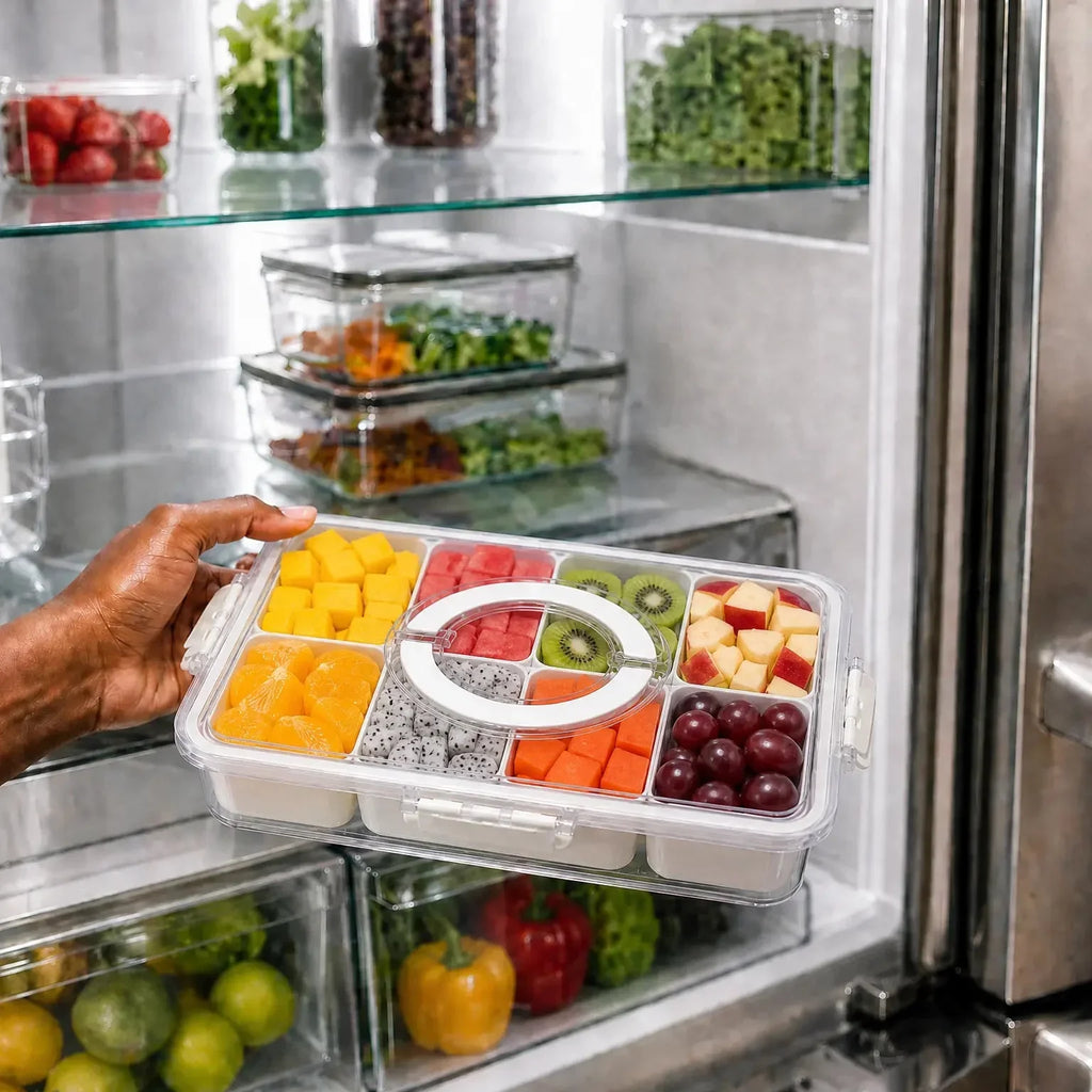 Organizador de Alimento Acrílico Com 8 Divisórias Para Frutas Legumes e Petiscos Transparente
