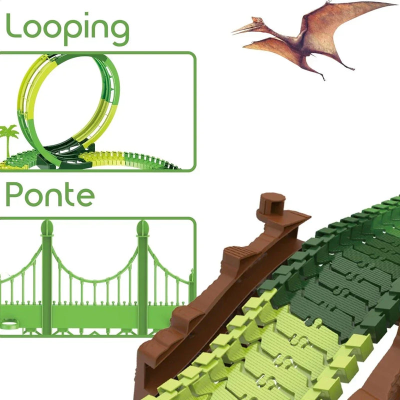 Pista Dinossauro Looping Radical Carrinho Com Luz e Som 217 Peças