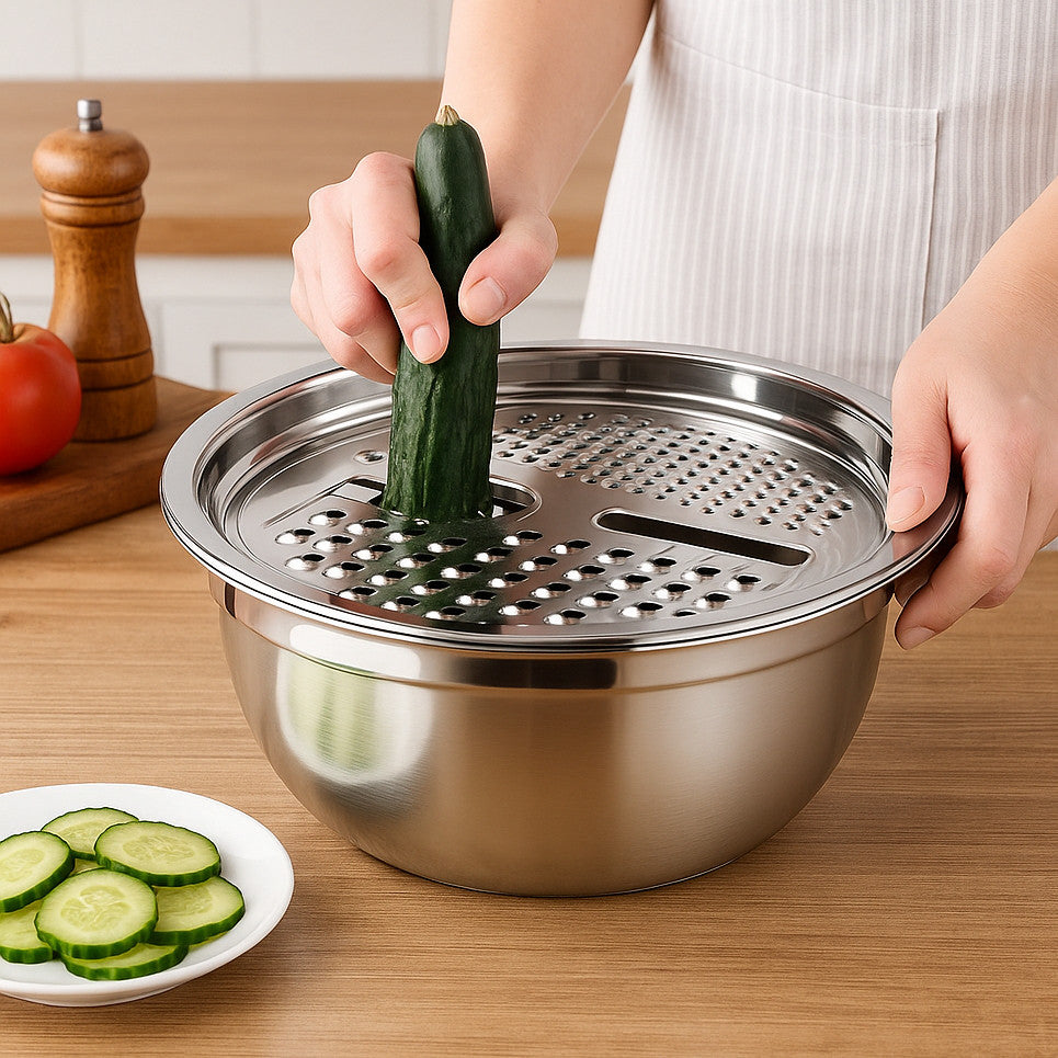Bacia Raladora 4 em 1 Inox Fatiador e Escorredor