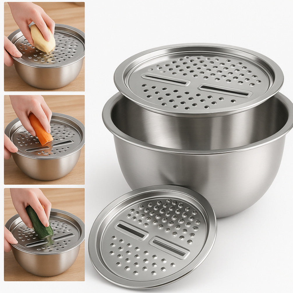 Bacia Raladora 4 em 1 Inox Fatiador e Escorredor