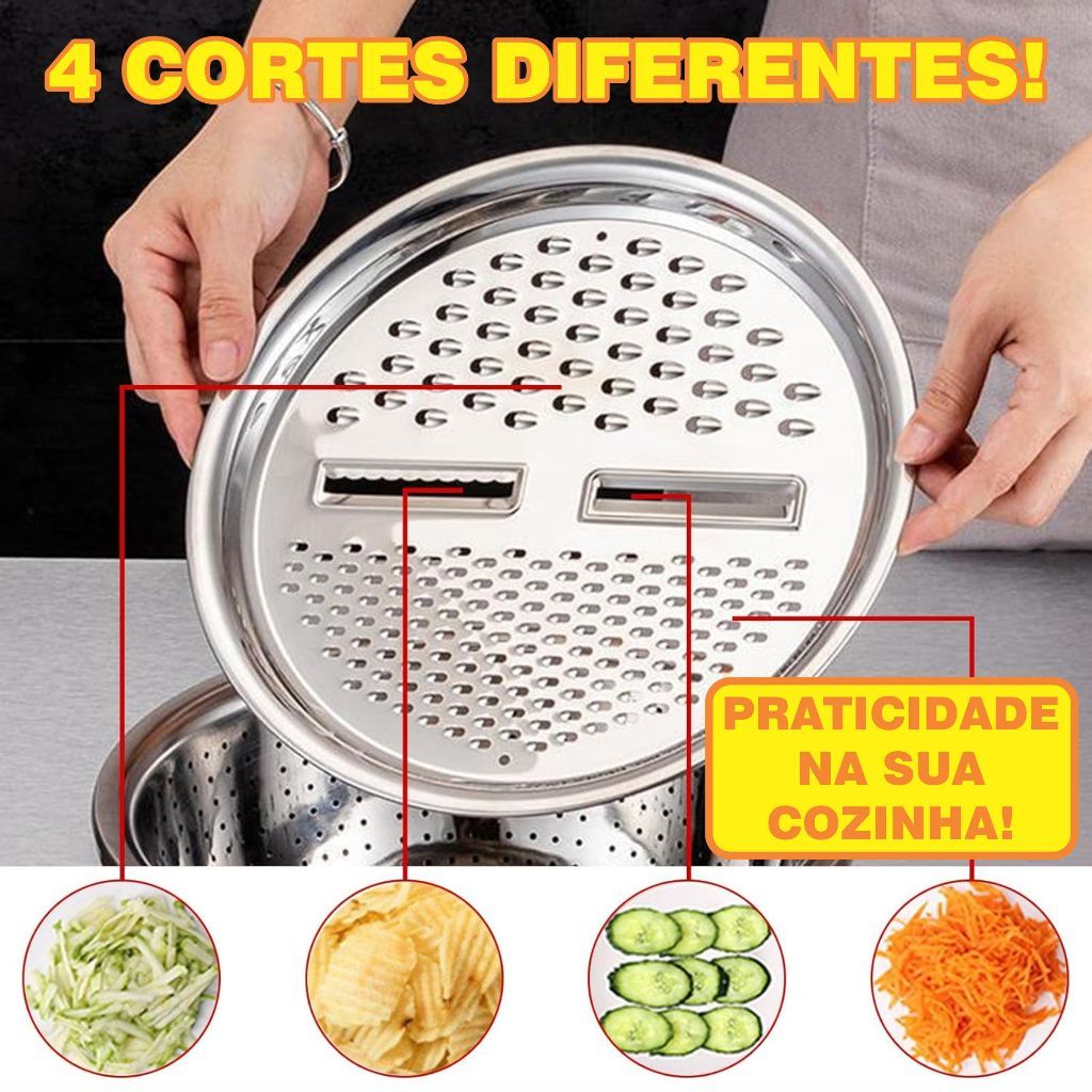 Bacia Raladora 4 em 1 Inox Fatiador e Escorredor